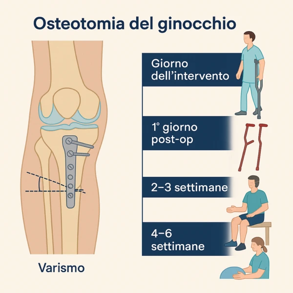 Illustrazione dell’osteotomia del ginocchio e delle fasi di recupero con protocollo Fast Track.